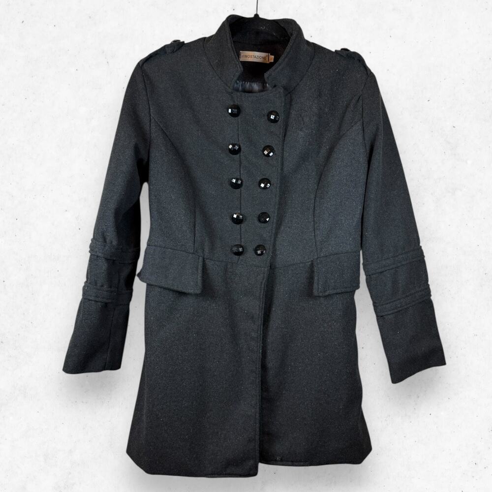 Mimostazione Double Breasted Military Style Coat Women's S Dark Gray